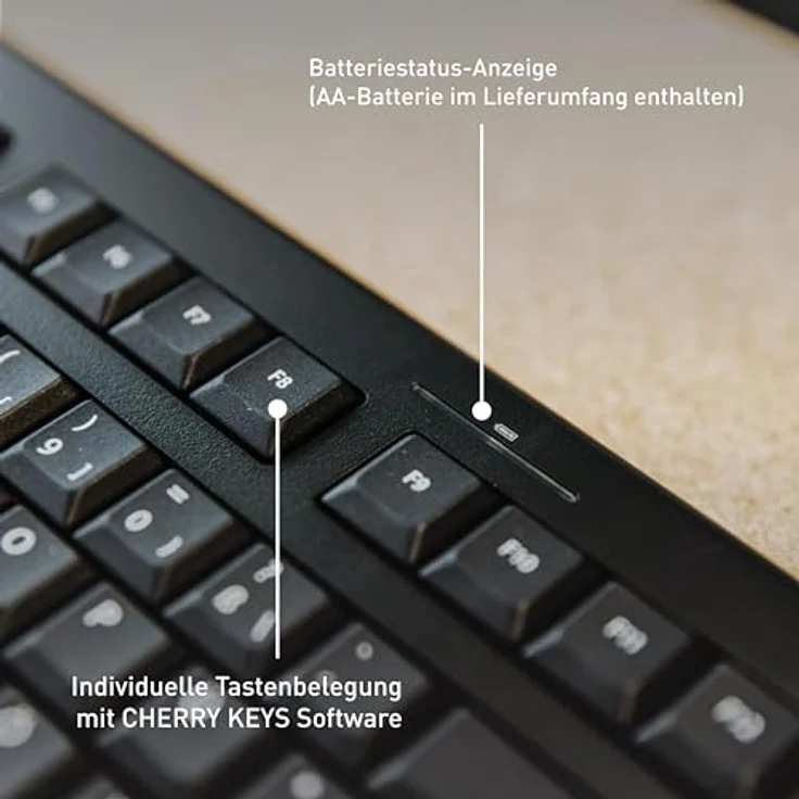 CHERRY KW 3000, Kabellose Tastatur mit Nummernblock, Deutsches Layout (QWERTZ), 2,4 GHz Funkverbindung, Geräuscharme Tasten, Flaches Design, Batteriebetrieben, Schwarz – Bild 5