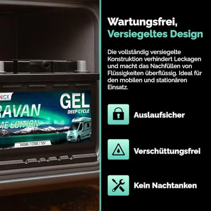 Electronicx Caravan EXTREME Edition Gel Batterie 140 AH 12V, wartungsfrei und auslaufsicher für Wohnmobil und Boot – Bild 3