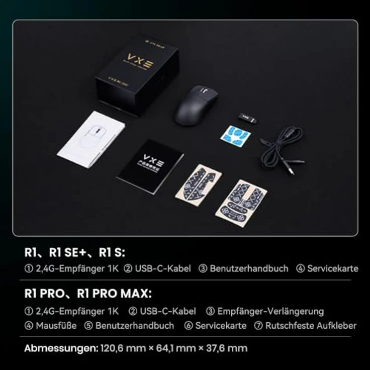 ATK VXE R1 Pro Max Kabellose Gaming-Maus mit PAW3395-Sensor, 500 mAh Akku und leichtem Gehäuse - Schwarz – Bild 2