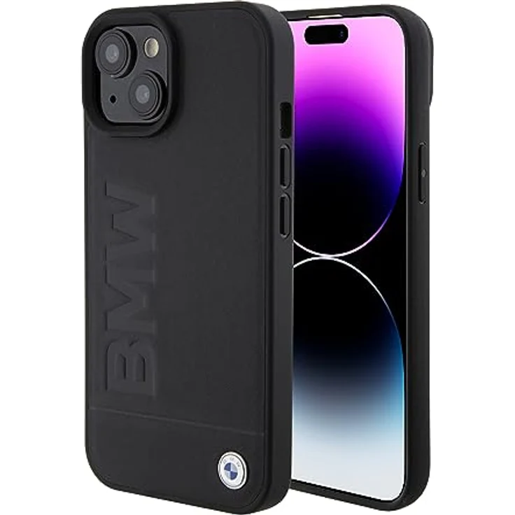 BMW BMHMP15SSLLBK iPhone 15 6.1" Hardcase in Schwarz mit Magsafe und geprägtem Logo aus natürlichen Materialien – Bild 1