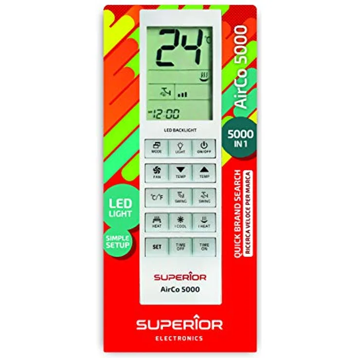 Superior Electronics AirCo 5000, Universal-Fernbedienung für Klimaanlagen mit großem hintergrundbeleuchtetem Display und zwei Programmiermodi, SUPCU005