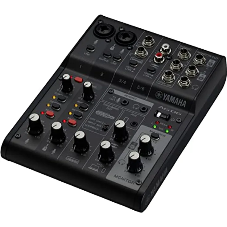 Yamaha AG06MK2 6-Kanal-Live-Streaming Mischpult mit USB-Audio-Interface – Für Windows, Mac, iOS und Android – In Schwarz