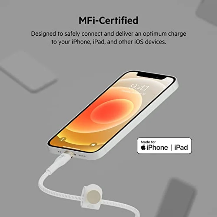 Belkin BoostCharge Pro Flex geflochtenes USB-A/Lightning-Kabel, 2 m, MFi-zertifiziertes Ladekabel für iPhone 14/14 Plus, 13, 12, Pro, Max, mini, SE, iPad und andere Geräte – Weiß – Bild 5