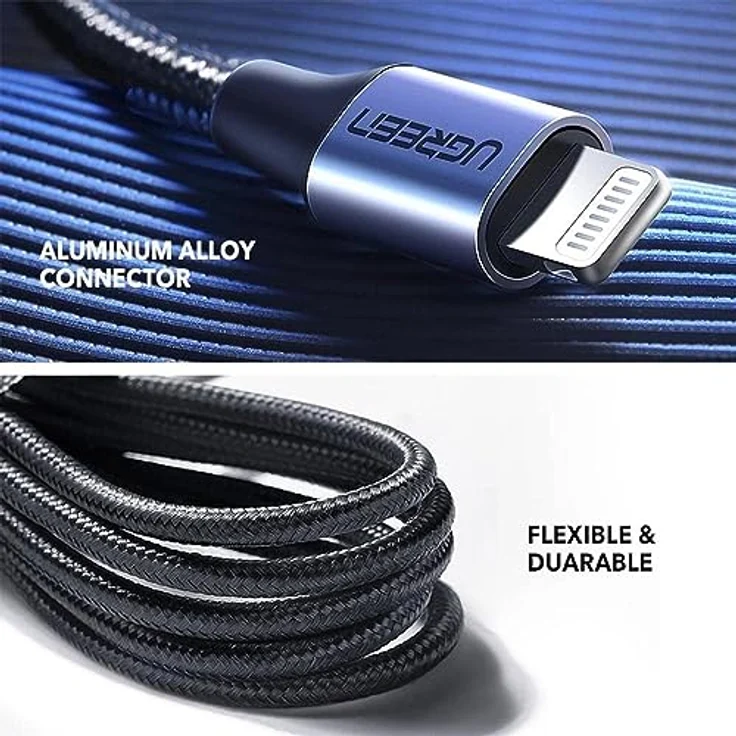 Ugreen USB-C auf Lightning Kabel 1m, MFi-zertifiziert, hochwiederstandsfähig, elegante Silberfarbe, 3A Schnellladung – Bild 5