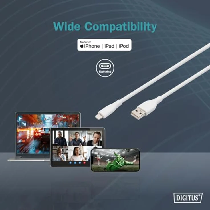 DIGITUS USB 2.0 Kabel Typ A-Lightning, Silikon 2m MFI, weiß, hohe Haltbarkeit und Flexibilität bis 25.000 Biegungen – Bild 2