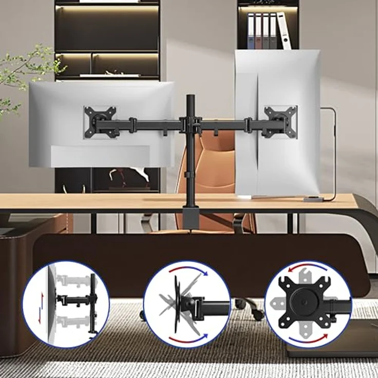 Duronic DM252 Monitorhalterung / Tischhalterung / Bildschirmhalterung / Monitorständer für zwei LCD/LED Computer Bildschirme / Fernsehgeräte mit Neig und Rotierfunktion – Bild 4