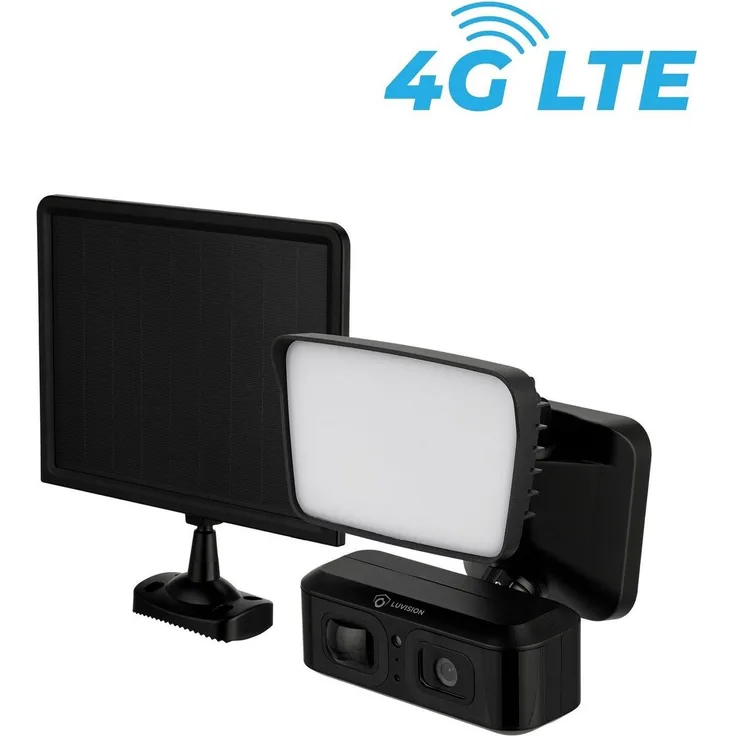 LUVISION LV-G-2035 Überwachungskamera 4G / LTE Solar Flutlicht Lampe, Full-HD, 10 Monate Laufzeit, IP66, schwarz