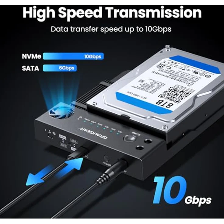 GRAUGEAR Bidirektionale Klone-Station für M.2 SATA/NVMe & 2,5"/3,5" HDD/SSD, USB 3.2 Gen2, Leiser Lüfter, unterstützt M2 22100/2280/2260/2242/2230 – Bild 3