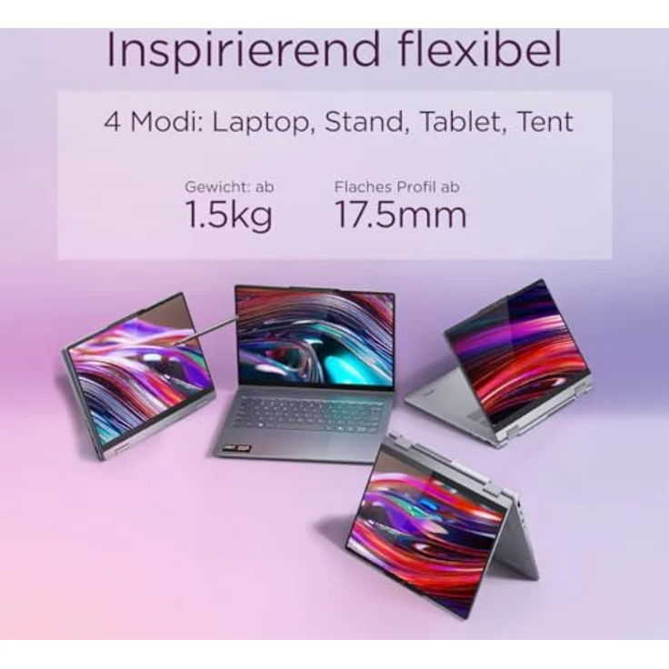 Lenovo IdeaPad 5 2-in-1 AI Laptop, 14" WUXGA Touch Display, AMD Ryzen AI 5 340, 16GB RAM, 512GB SSD, AMD Radeon Grafik, QWERTZ, Luna Grau, 3 Monate Premium Care – Bild 2