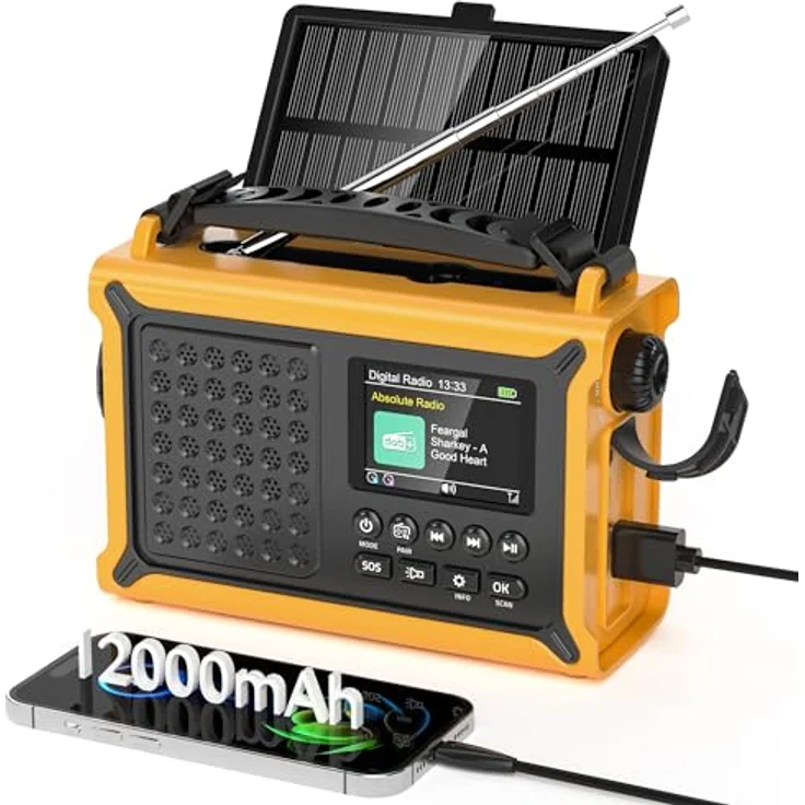 Mesqool DAB/DAB+/UKW Digitalradio, tragbares Solar-Notfallradio mit Bluetooth 5.0, 2,4" Farbdisplay, 12000 mAh Akku, Leselampe, USB Handyladefunktion, Dual Wecker, SOS-Alarm für Outdoor – Bild 1