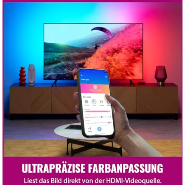 WiZ HDMI Sync Box mit TV Beleuchtung, 4K 60Hz Unterstützung, RGBIC LED Strip für 55-65 Zoll, App-/Sprachsteuerung, kompatibel mit Google & Alexa – Bild 3