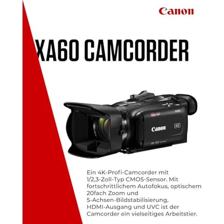 CANON XA-60, Handkamerarekorder mit 21,14 MP CMOS-Sensor, 20x optischem Zoom und 4K UHD-Aufnahmen – Bild 2