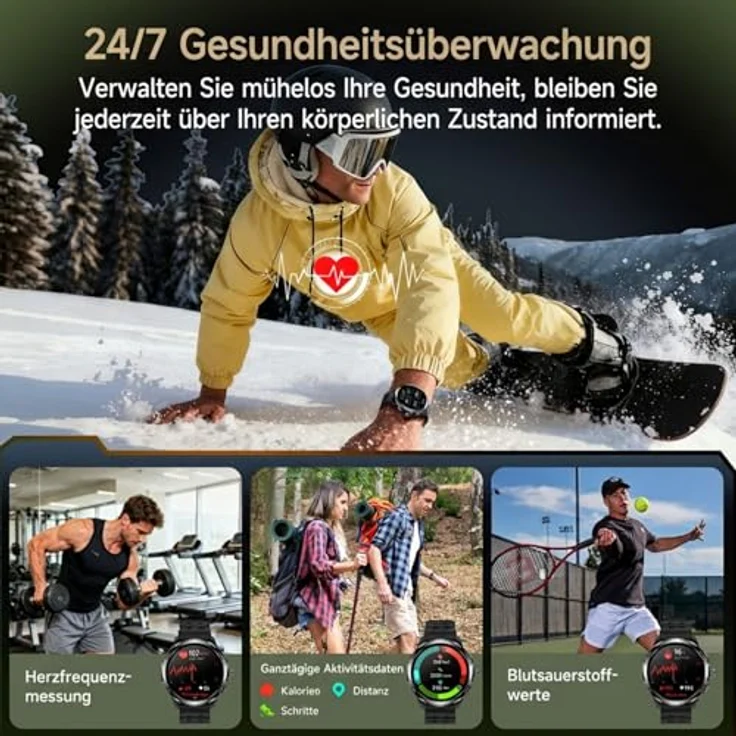 Ulefone Armor Watch Pro, Militärisch wasserdichte Smartwatch für Herren mit GPS, Bluetooth Anrufen, 100+ Sportmodi, 24/7 Herzfrequenzmonitor und Schlafüberwachung, Schwarz – Bild 5