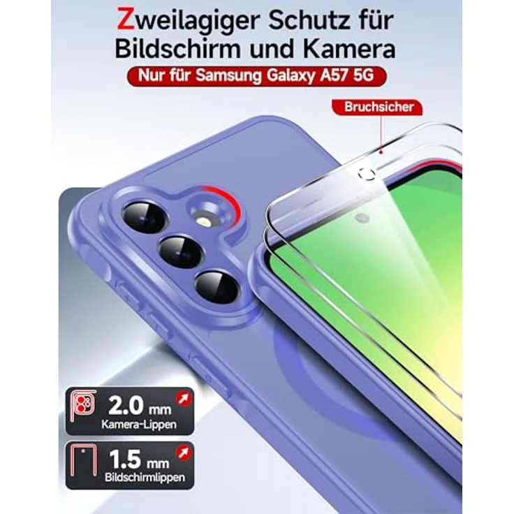 LeYi Handyhülle für Samsung Galaxy A57 5G, ultradünne transluzente Schutzhülle mit Magsafe Kameraschutz und 2X Panzerglas - Himmelblau – Bild 4