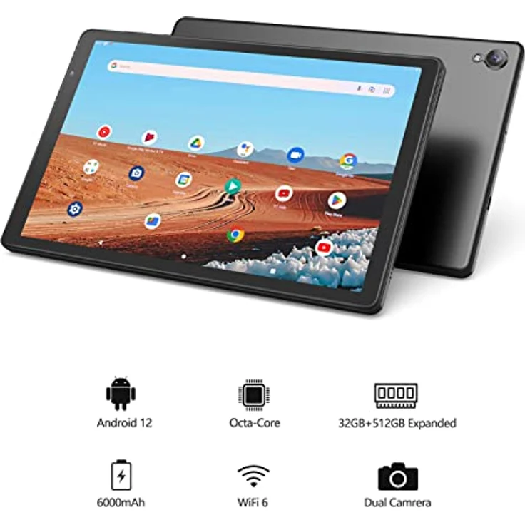 PRITOM 10 inch Android 12 Tablet,2GB RAM, 32GB ROM, 6000Mah, Expand to 512GB, Quad Core Processor, 10 inch Tablet, Android Tablets HD IPS Screen, Camera, Wi-Fi, Bluetooth, Tablet PC(Dark Gray) – Bild 2
