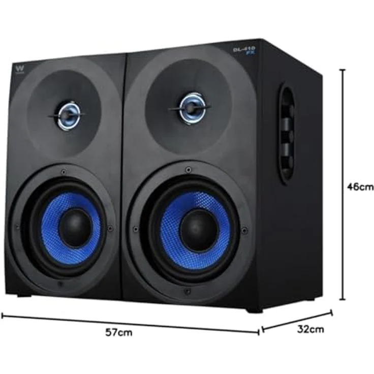 Woxter Dynamic Line 410 FX - 2.0 Stereo-Gaming-Lautsprecher (mit Strom versorgt mit Leistung 150W, Holz, 4, Woofer, 2 Hochtöner, 3,5 mm, RCA, Bassreflex-Control (Lautstärke, Höhen, Bass), Farbe schwarz – Bild 12
