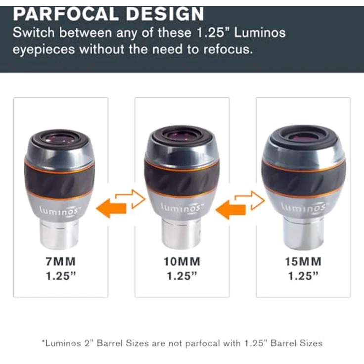 Celestron Ocular Luminos 1.25´´ 7 mm Mikroskoplinse, 82° Sichtfeld, komplett mehrfachvergütet, Silber – Bild 10