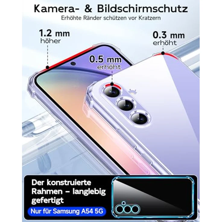 LeYi Samsung Galaxy A54 5G Hülle Transparent, Weich TPU Silikon mit 2 Schutzfolien, Stoßfestes Crystal Clear Cover Case mit Kameraschutz – Bild 3