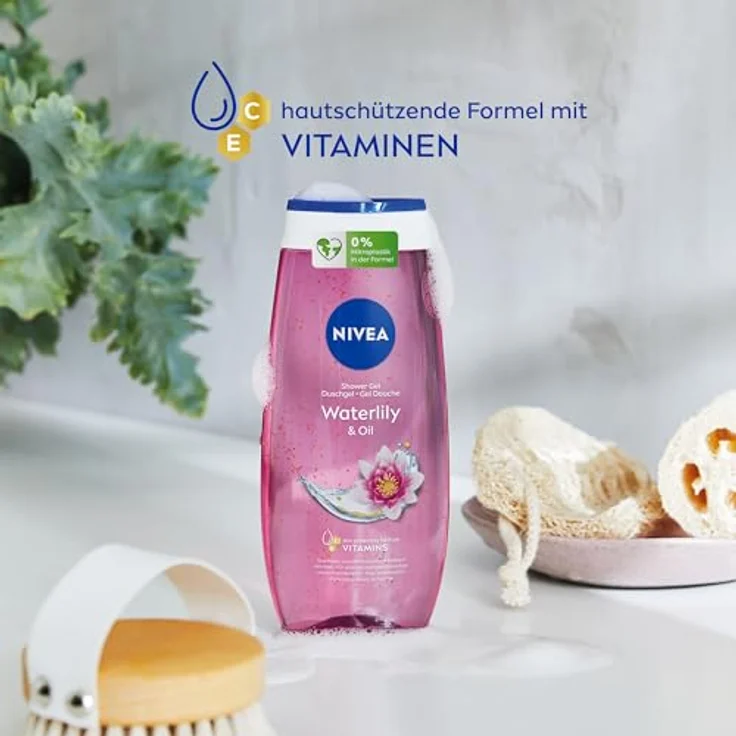 NIVEA Waterlily & Oil Duschgel (250 ml), pH-hautneutrale Pflegedusche mit frischem Duft nach Wasserlilie, verwöhnende Dusche mit pflegenden Ölperlen – Bild 4