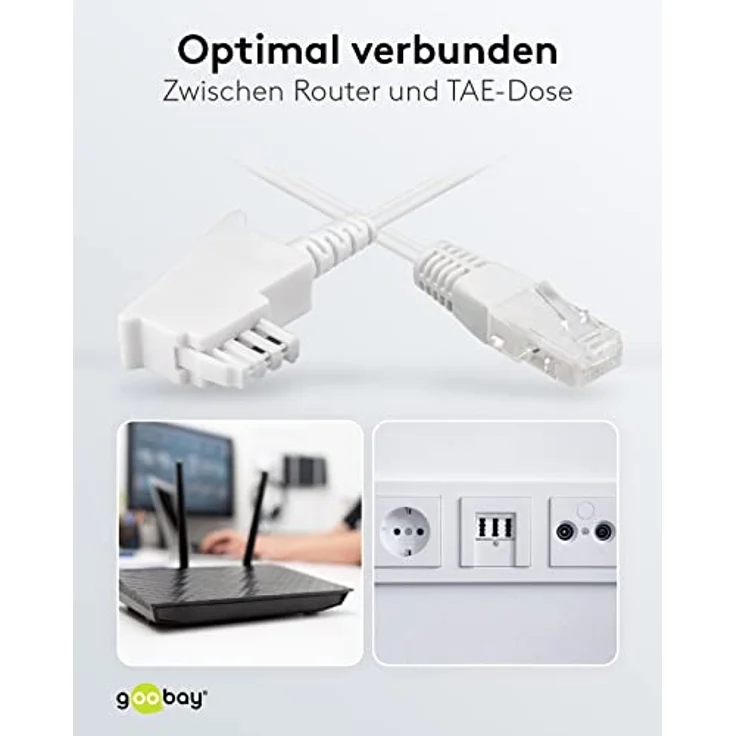 goobay 60672 Routerkabel, Telefonkabel, Anschlusskabel für DSL/ADSL/VDSL, TAE-F Stecker auf RJ45 Stecker (8P2C), weiß, 10 Meter – Bild 5