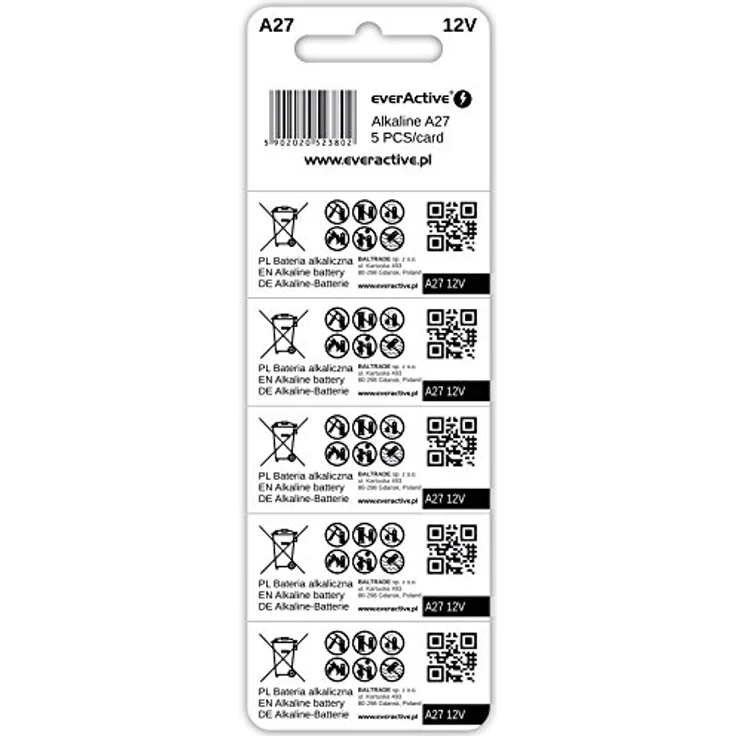 5 x A27 12V everActive Alkaline-Batterien A27 27A LR27A MN27 L828 Fernbedinung – Bild 3