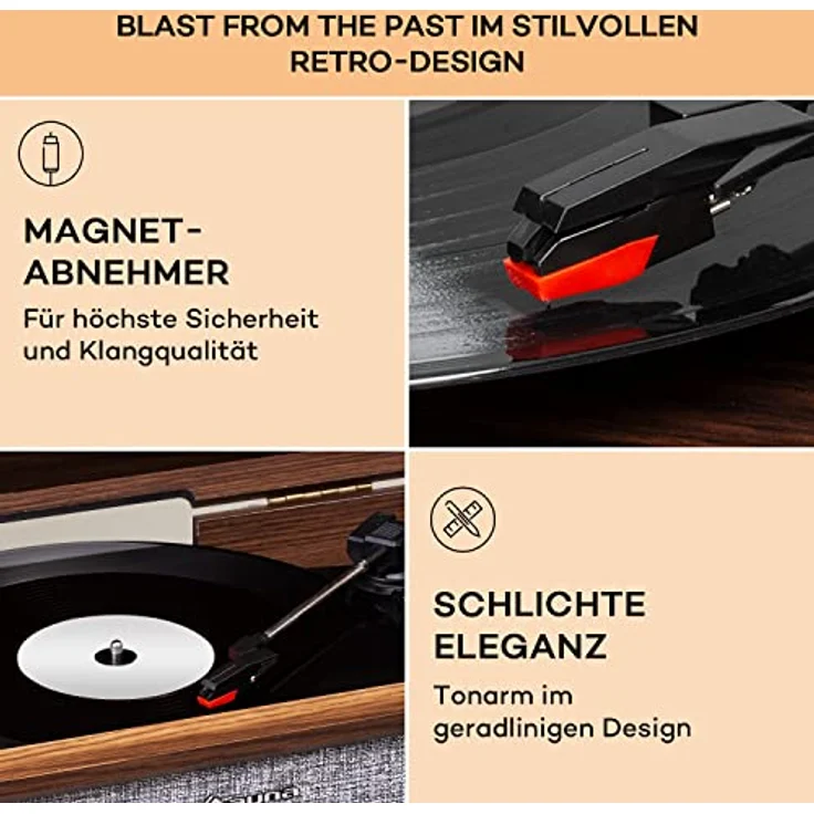 Auna Mary Ann Plattenspieler, Riemenantrieb, Bluetooth, CD, DAB+ & UKW Radio, MP3 Player mit Fernbedienung, Vintage Design – Bild 5
