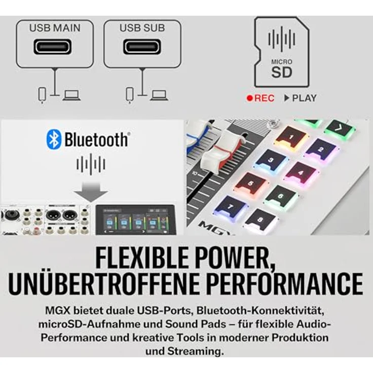 Yamaha MGX12 BK, 12-Kanal Digitalmischpult mit Bluetooth, integrierten DSP und 16-Spur Recording, Schwarz – Bild 9