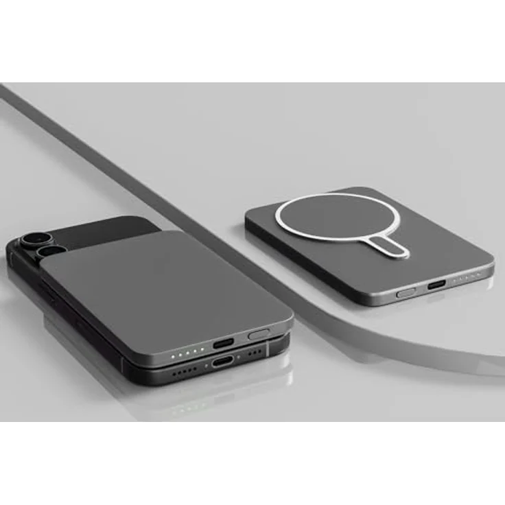 Qualo Power Bank 5000mAh, 20W, Kabellos, Mini, Induktives Schnellladen, kompatibel mit iPhone und Samsung, Grau, Kompakt – Bild 3