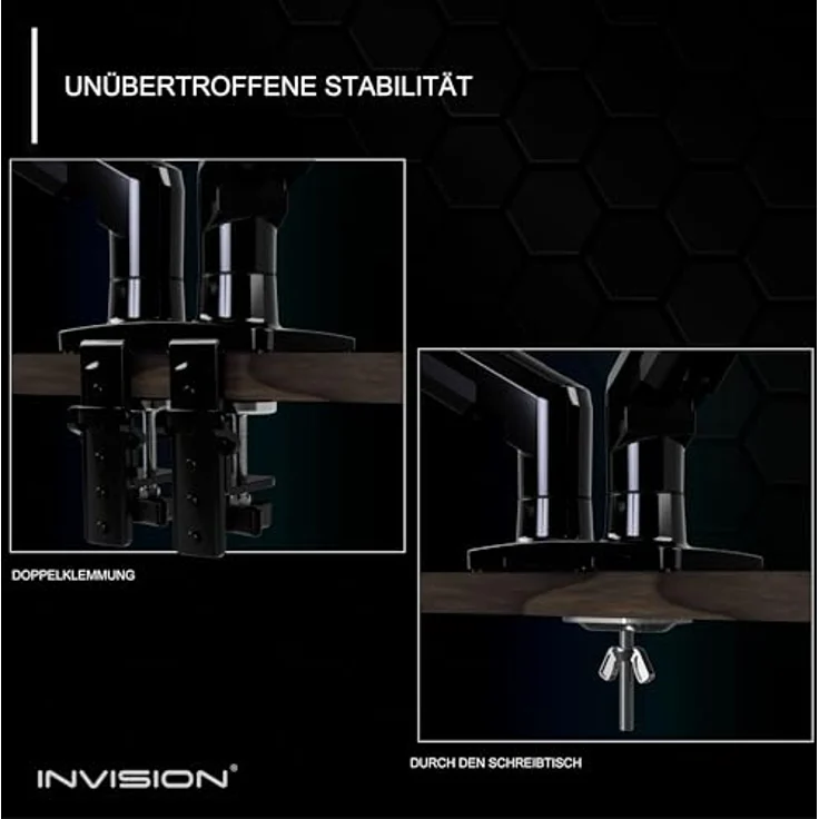 Invision MX400 Doppelarm Monitor Halterung für 19-32 Zoll Bildschirme, VESA 75 & 100 mm, Höhenverstellbar, Schreibtischklemme, Tragfähigkeit 2-9 kg, ergonomisches Design – Bild 5