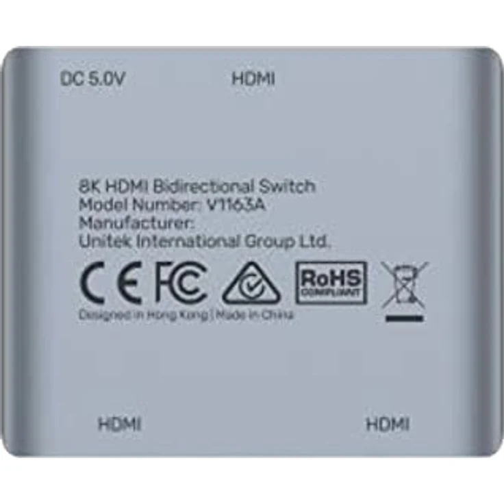 Unitek Bi-direktionaler HDMI 2.1 8K 2na1 Schalter | V1163A | Ein-Tasten-Schalter | Aluminiumgehäuse | Farbe: Space Grau | Unterstützt Auflösungen bis zu 8K@60Hz oder 4K@120Hz – Bild 3