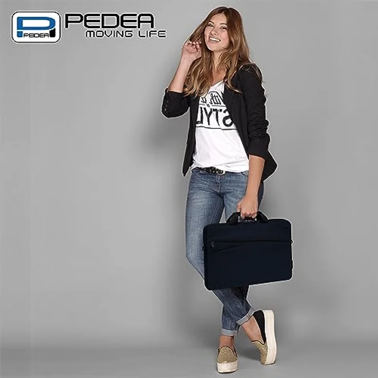 PEDEA Laptoptasche FASHION, Umhängetasche in blau/schwarz mit dicken Polsterung und fleeceartigem Innenfutter – Bild 8