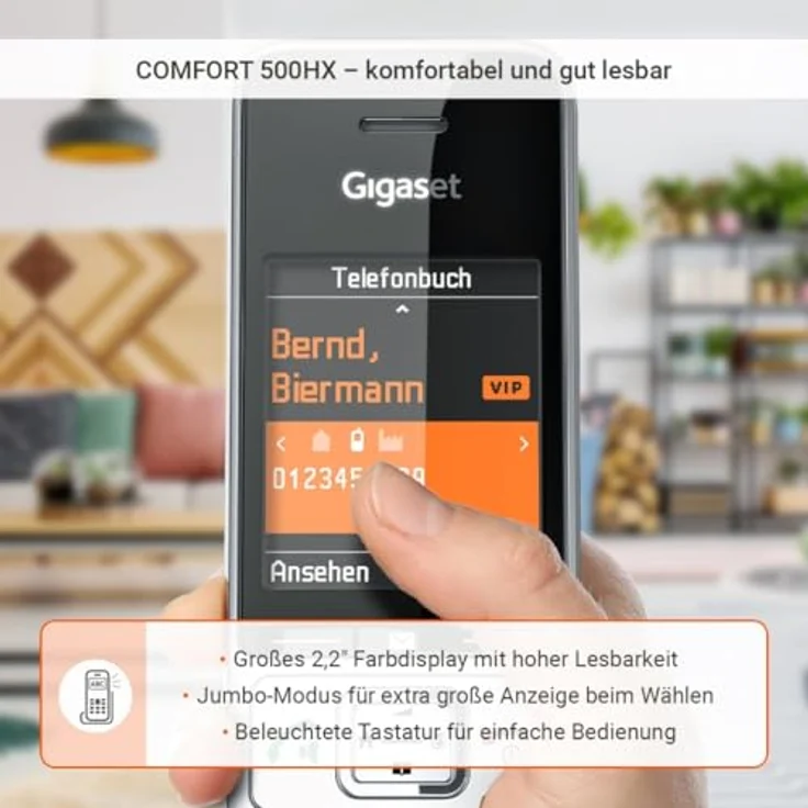Gigaset BasicLine IP+COMFORT 500HX, VoIP Schnurloses Telefon in Schwarz/Silber, DECT/IP-DECT, HD-Sprachqualität, bis zu 6 Mobilteilen, integrierte Freisprecheinrichtung – Bild 5