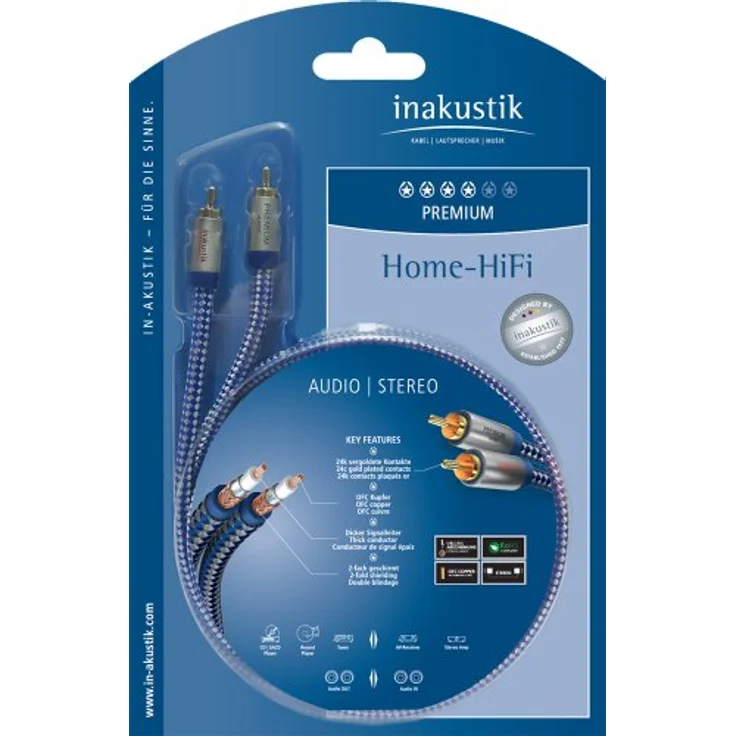 inakustik – 0040403 – Premium Stereo Audiokabel | Für kraftvollen und dynamischen Klang dank eines hohen Kupfergehaltes | 3,0m in Blau | 2-fache Abschirmung - Vollmetallstecker - moderner Geflechtschirm – Bild 4