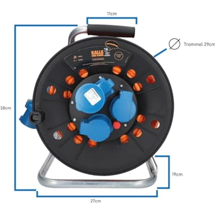 KALLE DAS KABEL Kabeltrommel Camping CEE-Campingkabeltrommel Wohnmobil-Kabeltrommel H07BQ-F 3G 2,5mm² EXTREME SIGNAL 25 Meter Orange Kabeltrommel + Anschlussleitung 1,5m + Adapterleitung – Bild 5