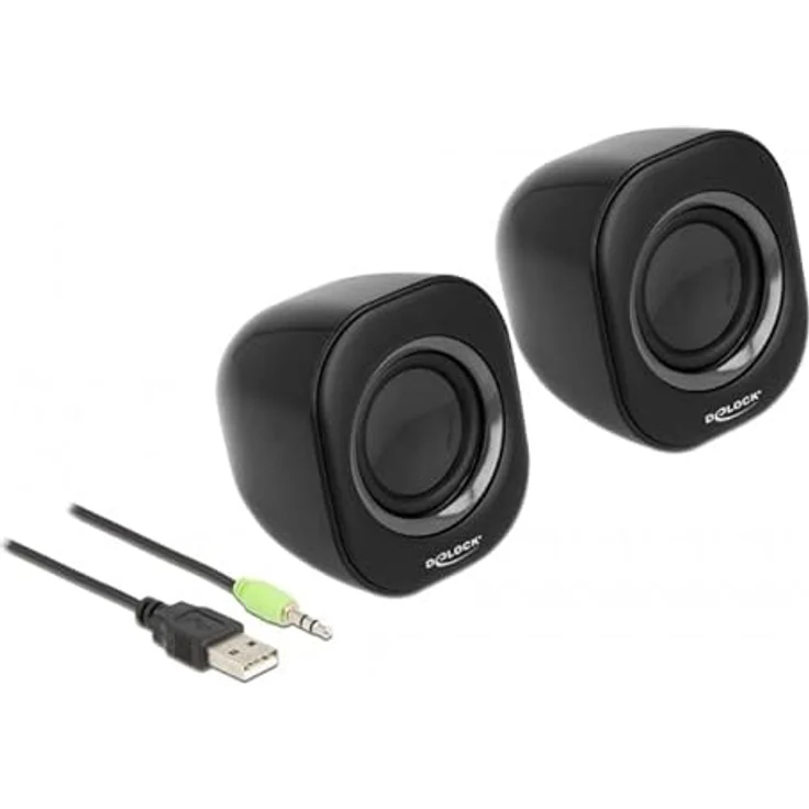 Delock Mini Stereo PC Lautsprecher mit 3,5 mm Klinkenstecker, kompakt und leistungsstark – Bild 1