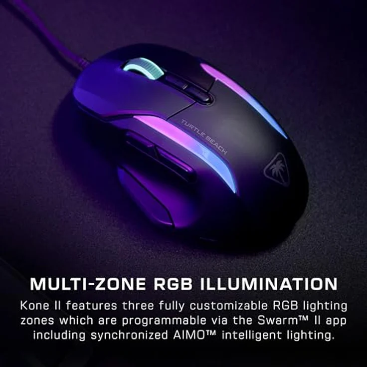 Turtle Beach Kone II – Ergonomische RGB-Gaming-Maus, 26K DPI Optischer Sensor, optische Schalter mit 100 Mio. klick-Lebensdauer, 23 programmierbare Funktionen, 4D-Scroll-Rad, Schwarz – Bild 2