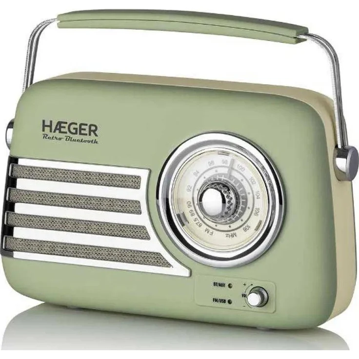 Haeger RB-GRE.001A, Tragbares Retro Analog FM-Radio, Bluetooth, 87,5 - 108 MHz, 5 W Lautsprecher, integrierter Akku, Teleskopantenne