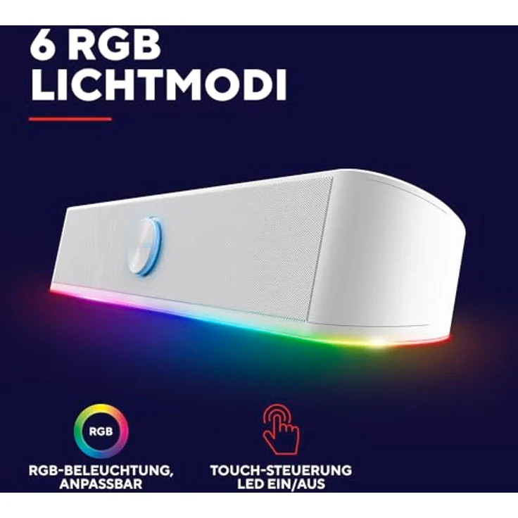 GXTrust Rhox PC Soundbar mit RGB Beleuchtung, 12W Leistung (6W RMS), Weiß, kompakter Stereoklang, Plug & Play – Bild 4