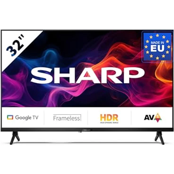 SHARP 32GF2265E, 32 Zoll HD Ready Google TV, Gaming & Streaming LED Smart TV ohne Rahmen mit HDMI ARC, HDR10, Bluetooth, Netflix, Prime, YouTube, Disney+, Apple TV – Bild 1
