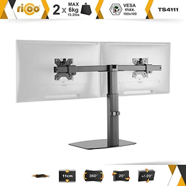 RICOO Monitor Halterung Tisch Gasdruckfeder für 17-34 Zoll, VESA Tischhalterung, Monitorarm TS4111, Monitorhalterung 2 Monitore Arm Bildschirmhalterung Bildschirm Halter, Arme für Computermonitore – Bild 2