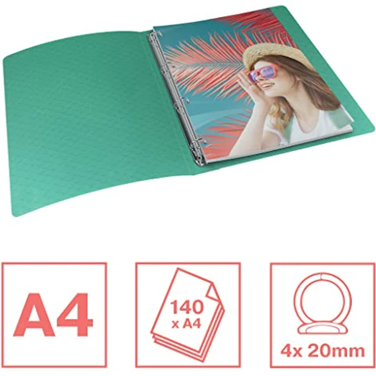 Esselte Colour'Breeze 4-Ring Binder, A4 Ringbuch mit 20 mm Ringmechanik, grün, für bis zu 140 Blätter – Bild 2