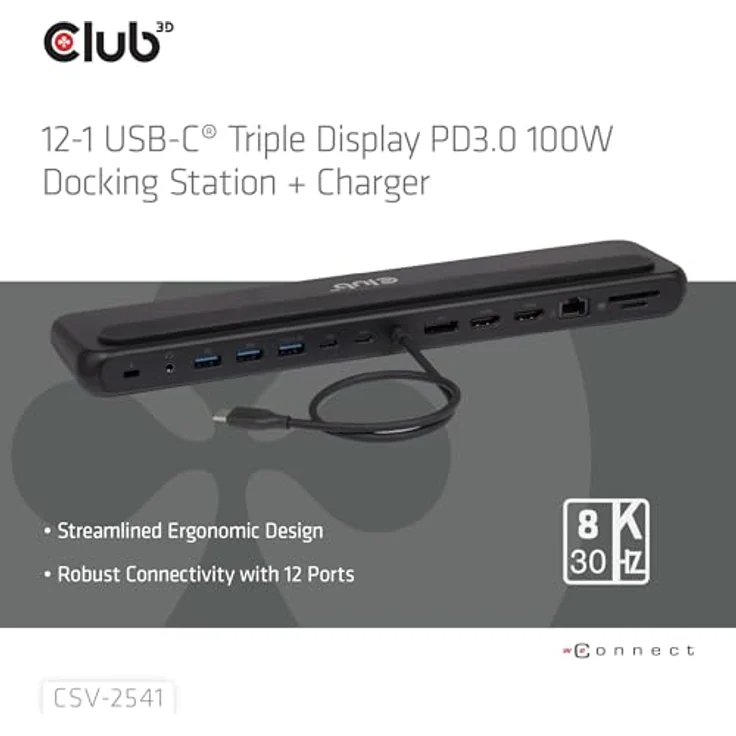 Club3D CSV-2541, USB-C® Triple Display Dockingstation mit 12 Ports, 100W Power Delivery, Ethernet und dualem Kartensteckplatz – Bild 5