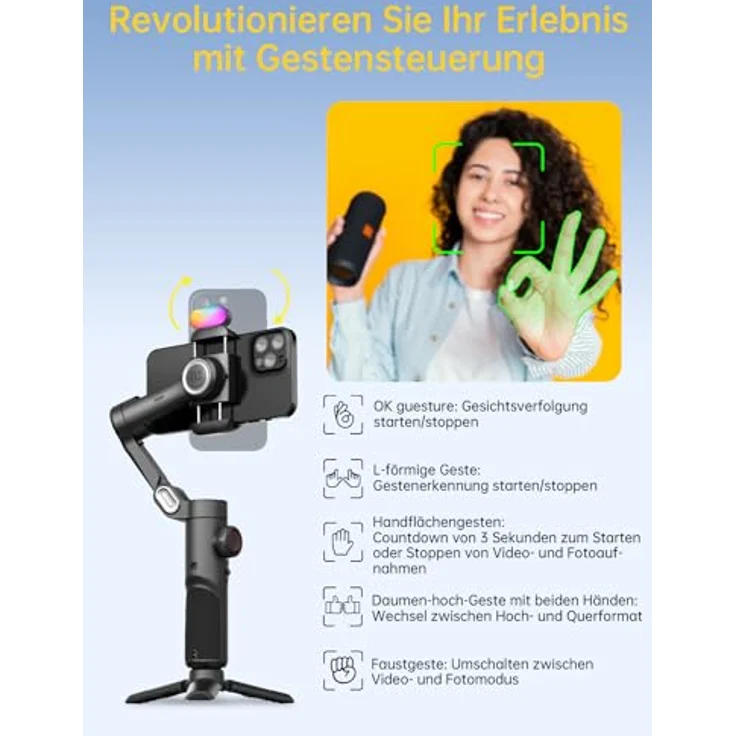 AOCHUAN XE Standard Gimbal, 3-Achsen-Stabilisierung mit intelligenter Gesichtsverfolgung, kompakt, schwarz – Bild 5
