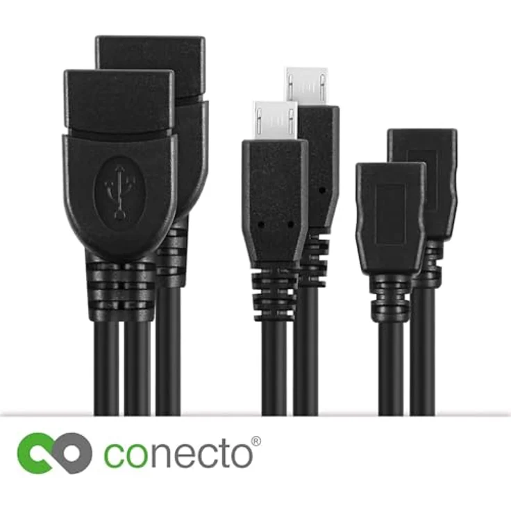 conecto 2X USB-OTG Adapter-Kabel Micro-USB 2.0-Stecker USB-Buchse Typ A + Strom-Anschluss für Externe Festplatte und andere Geräte – Bild 5
