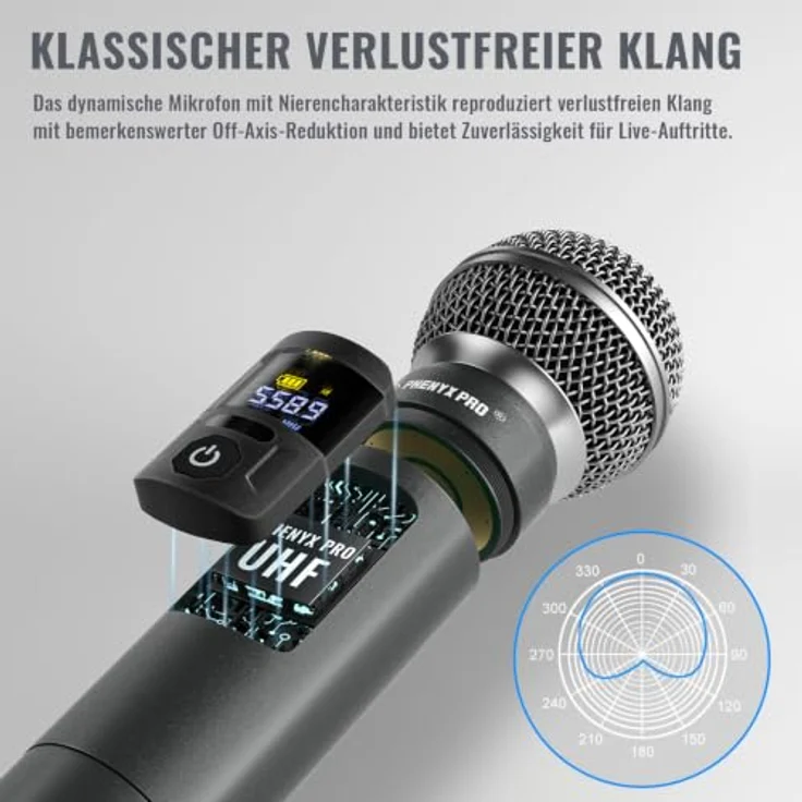 Phenyx Pro PTU-5200-4H, 4-Kanal UHF Funkmikrofon-System mit 25 einstellbaren Frequenzen und Metallhandmikrofonen – Bild 4