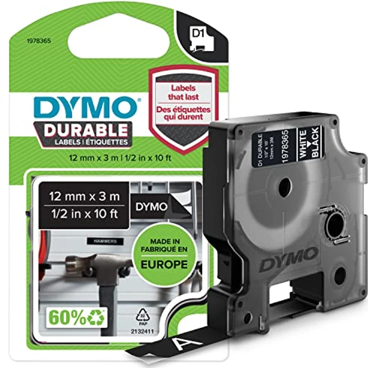 Dymo D1 Vinylband High Perf. 12 mm x 3 m weiß auf schwarz – Bild 2