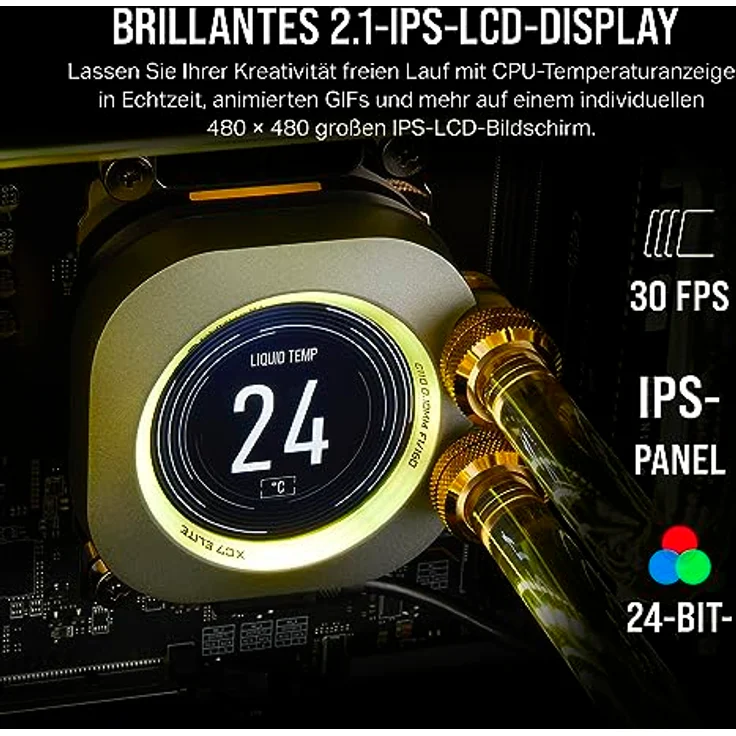 CORSAIR XC7 RGB Elite LCD CPU-Wasserkühler - 480 × 480 IPS-LCD-Bildschirm - 31 RGB-LEDs - USB-C - Kompatibel mit Intel LGA 1700, AMD AM5 und älter - Stealth-Grau – Bild 5