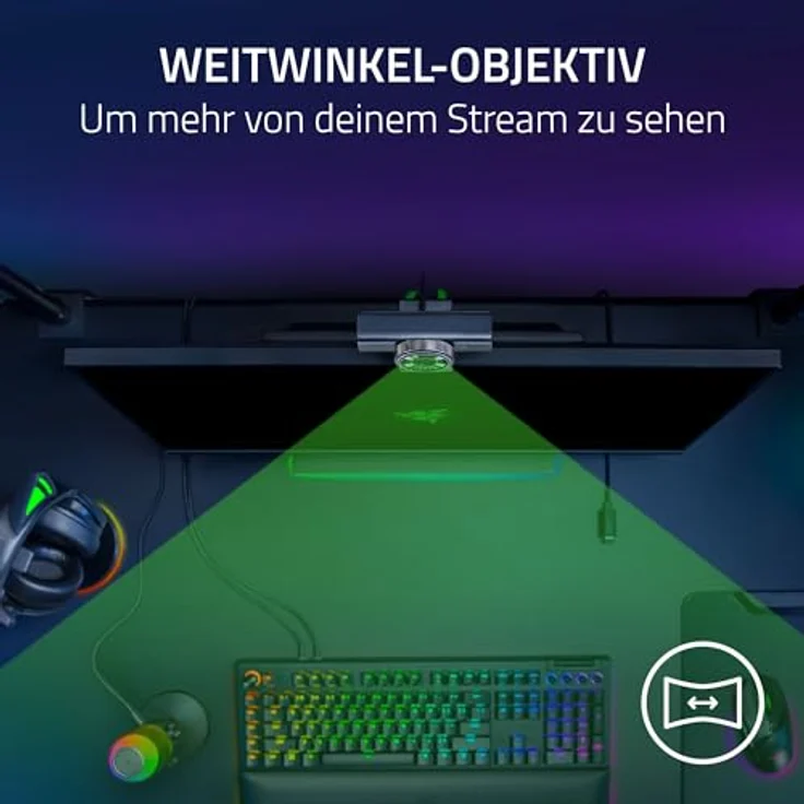 Razer Kiyo V2 X, Full-HD-Webcam 1080p, 60 FPS, Autofokus, Weitwinkel-Objektiv, integriertes Mikrofon, kompatibel mit OBS und Xsplit, Schwarz – Bild 5