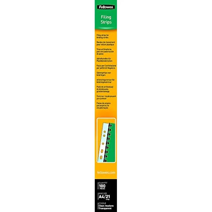 Fellowes Abheftstreifen zur Verwendung mit Plastikbinderücken A4 (21 Ringe, Stanzteilung 14,28mm), 100 Stück, transparent