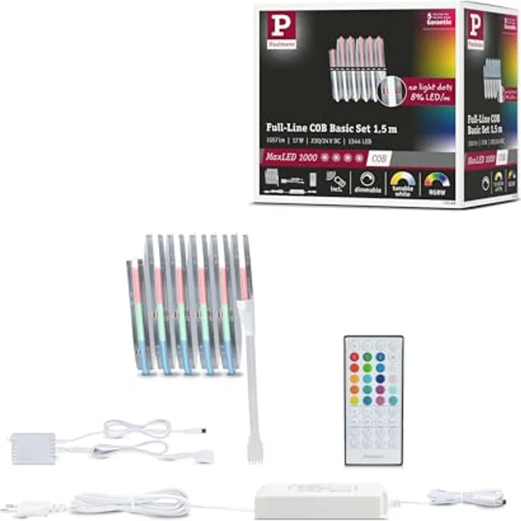 Paulmann 71200 MaxLED 1000 LED Strip Full-Line COB Basisset 1,5m 17W 1038lm, m 896 LEDs, m RGBW 48VA, LED Streifen in warmweiß und kaltweiß